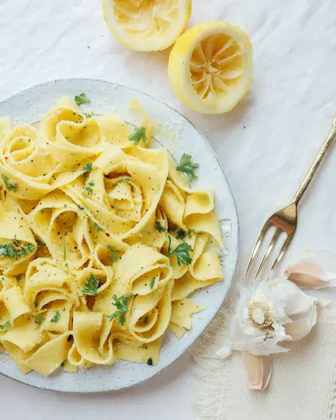 gluten free pasta with hummus sauce